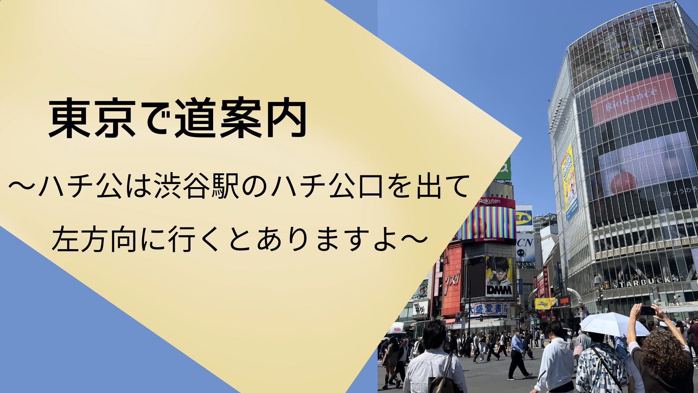 ハチ公は渋谷駅のハチ公出口から左方向に行くとありますよ！